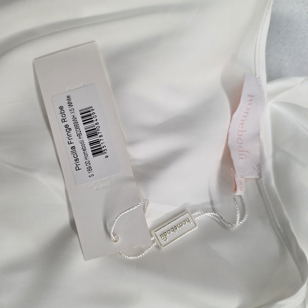 Homebodii Pricilla fringe Luxury White Satin Robe - Picture 12 of 16